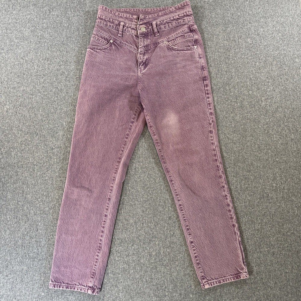 MNG Mango Denim Mom Jeans Womens Size 4 Purple High Rise Tapered Vintage Wash